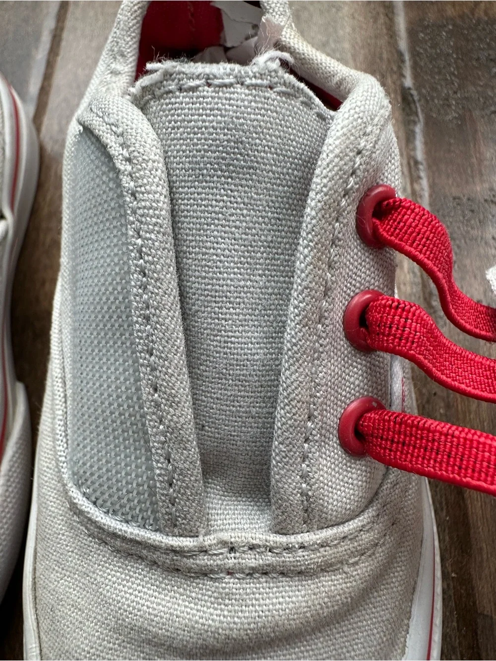 Vans Toddler Sneakers – Size 6, Stone Canvas, Velcro & Elastic Laces, Great Cond